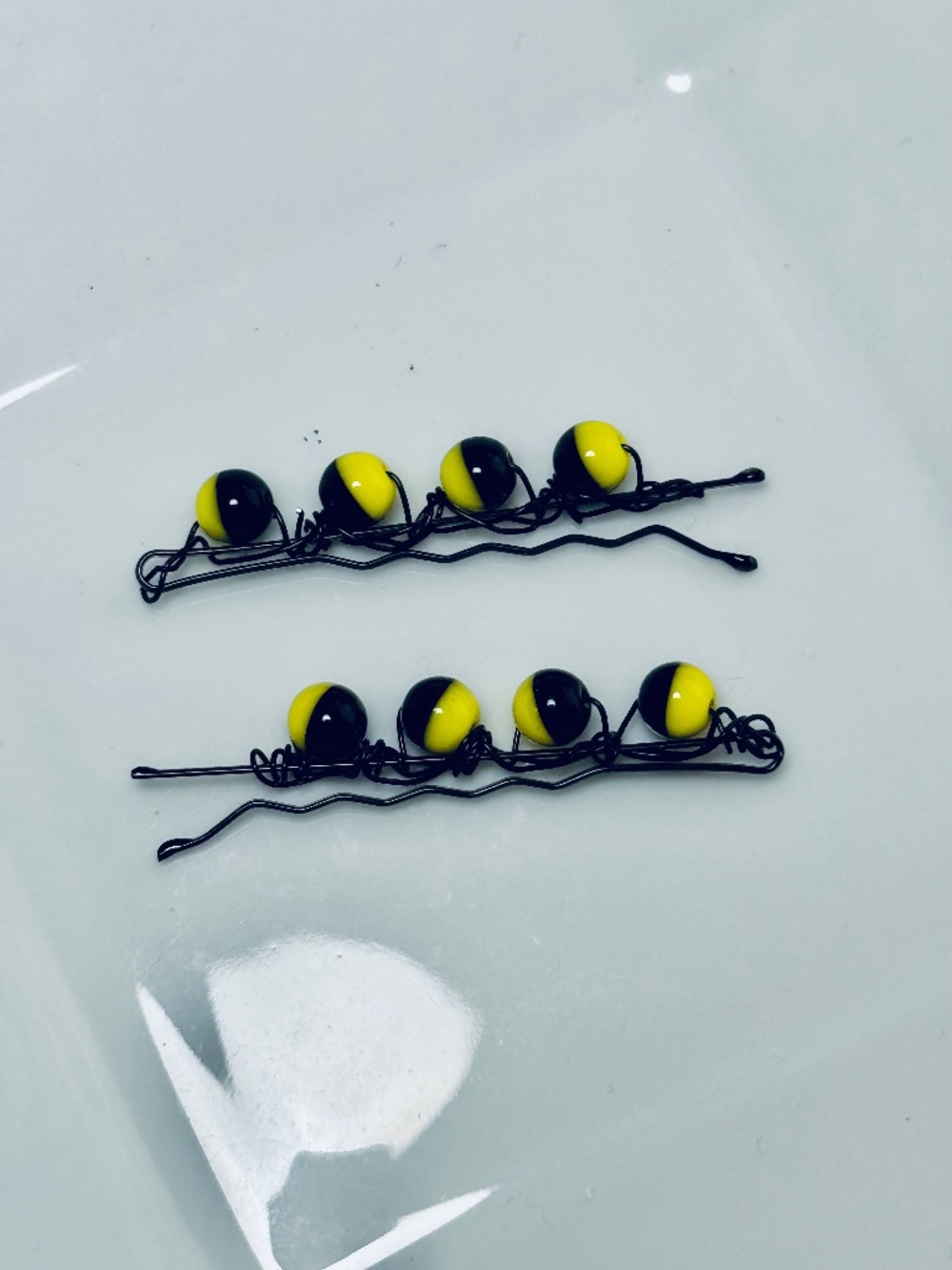 Black & Yellow Round Beads Beaded Bobby Pins